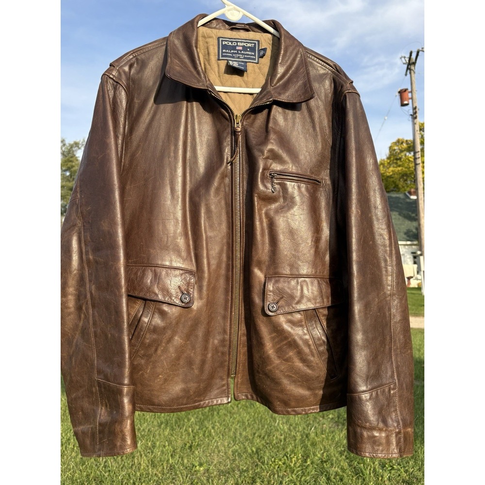 Polo Ralph Lauren Y2K Mens L Flight Aviator Moto Vtg 90's Jacket Brown Leather